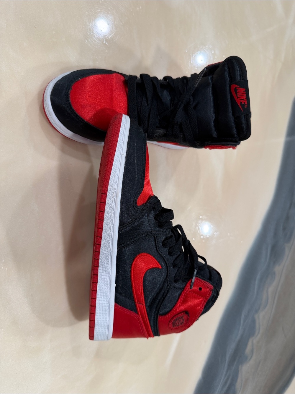 Black & Red All-Satin    Nike Air Jordan 1 High Tops